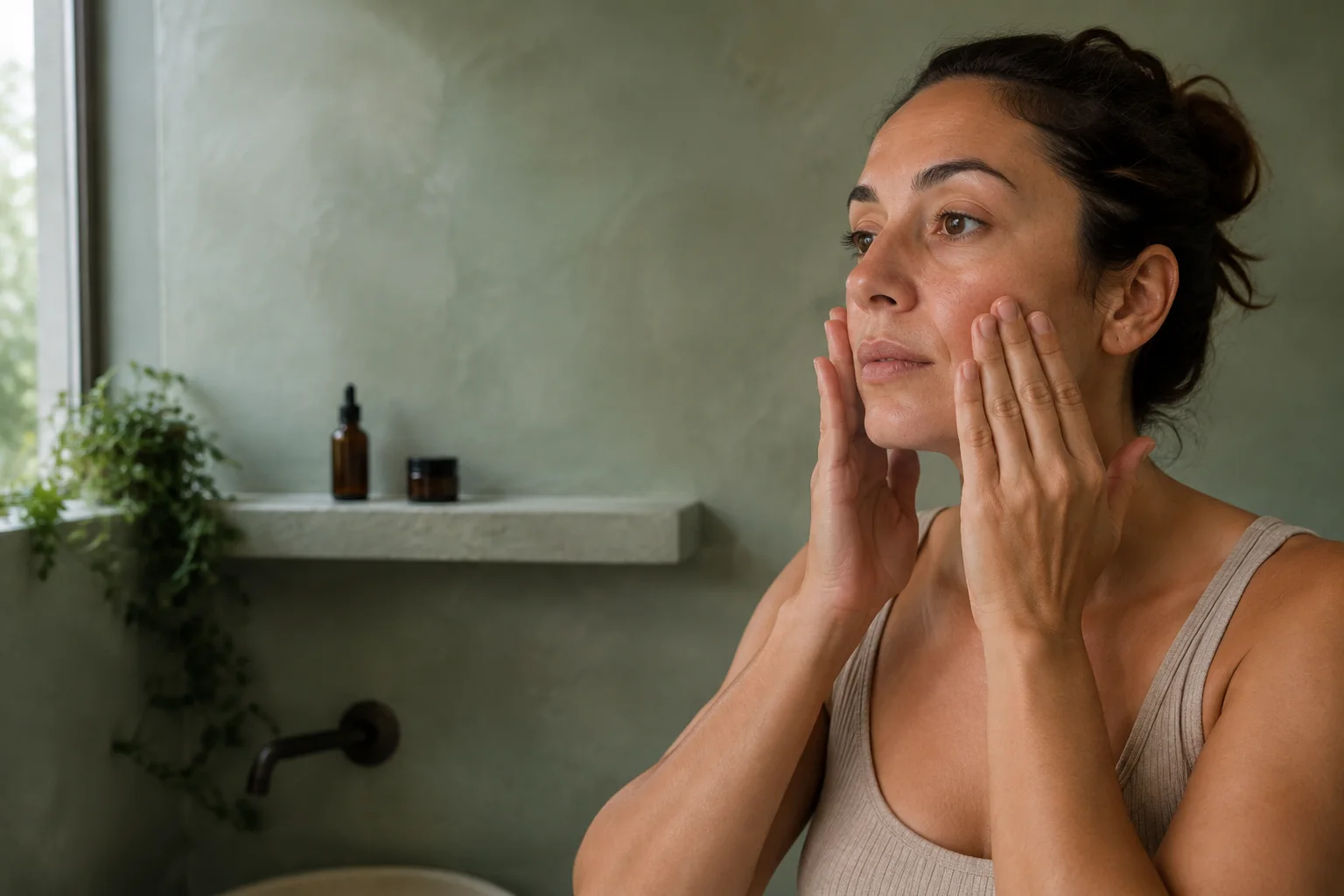 Woman applying a skincare routine