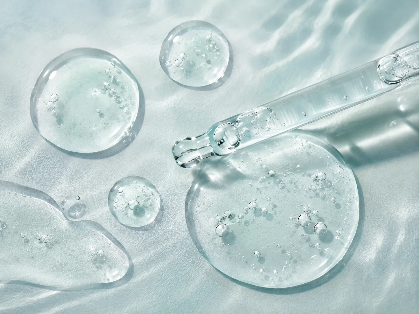 Clear serum droplets on frosted glass